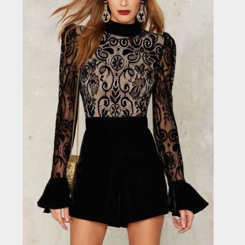 Nasty Gal Collection Kyle Velvet Romper Black